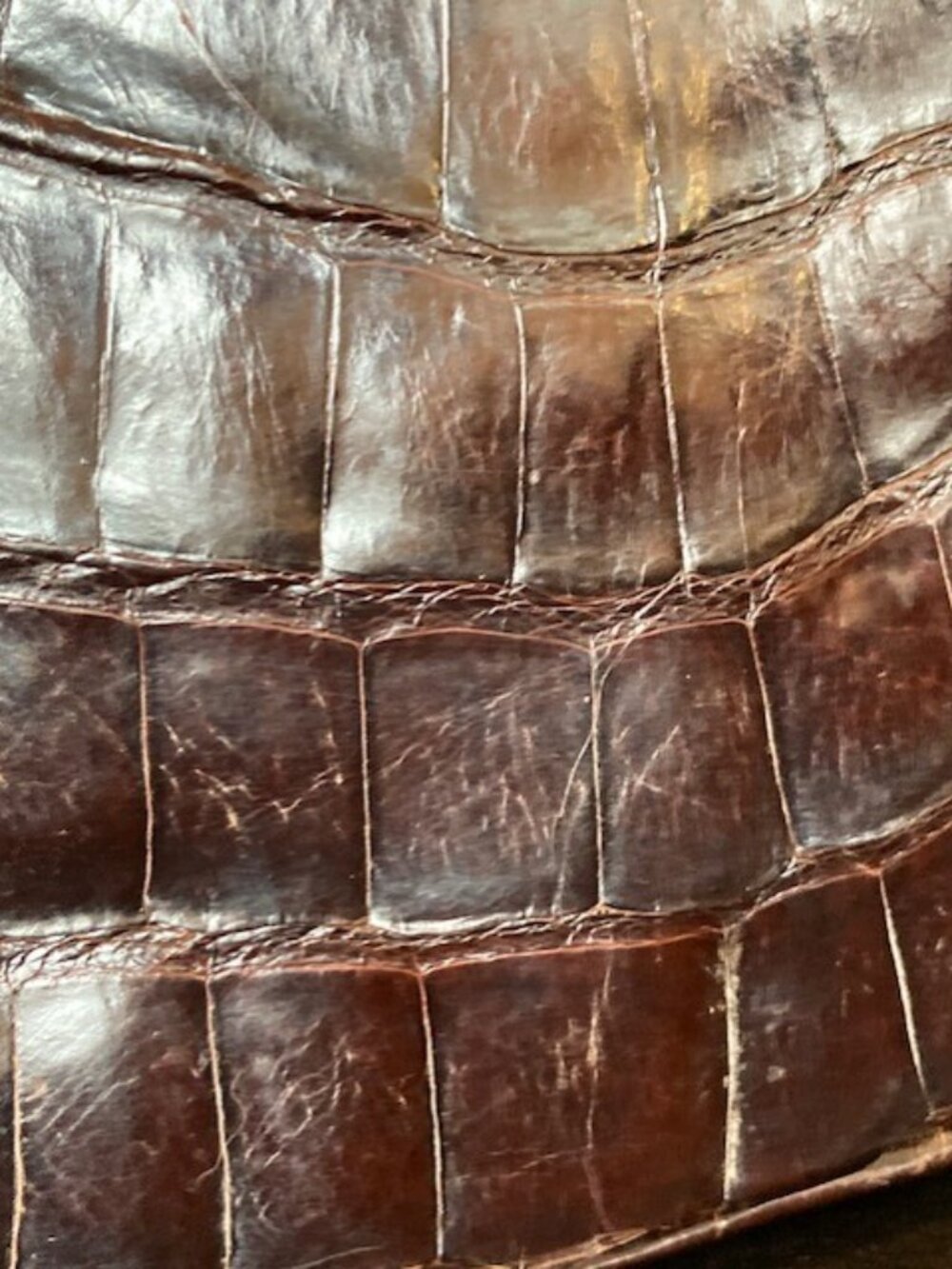 Vintage 1950s Genuine Crocodile Handbag - Brown - FAIR (Handle Repair Needed) - Picture 13 of 16